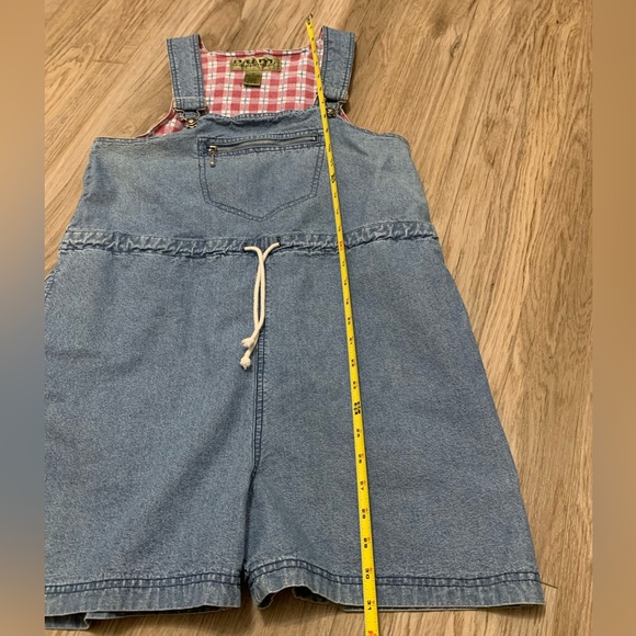 90s Vintage BUM Equipment Denim Shortalls Romper 3 Pockets Drawstring Waist - S - Picture 6 of 7